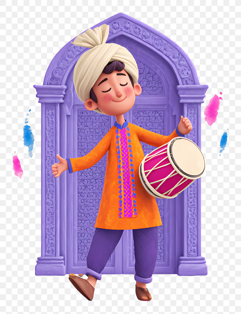 Happy Holi - Boy With Drum In Traditional Attire PNG