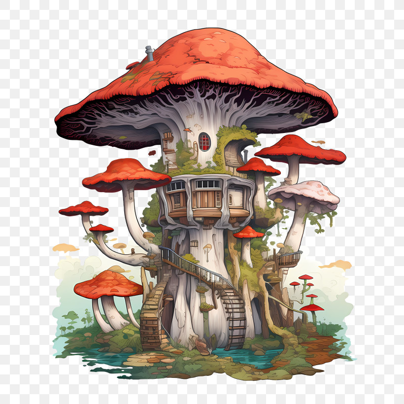 Mushroom House - Whimsical Mushroom House Illustration PNG