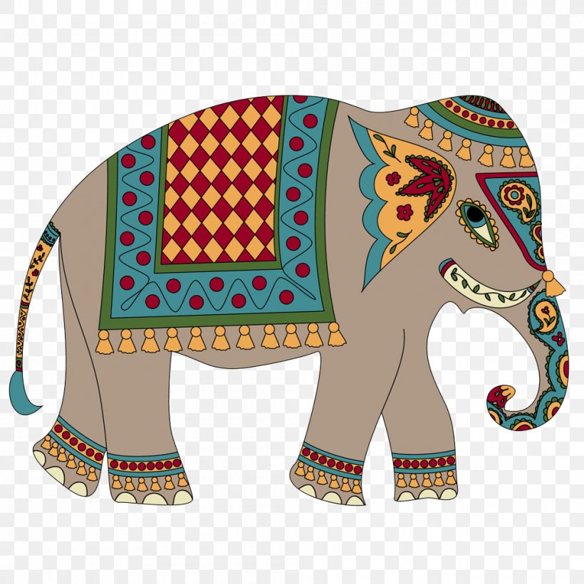 Indian Elephant Pattern, PNG, 1000x1000px, Indian Elephant, Art, Asian Elephant, Drawing, Elephant Download Free