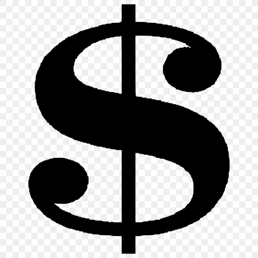 Dollar Sign United States Dollar Clip Art, PNG, 1000x1000px, Dollar Sign, Black And White, Currency, Currency Symbol, Dollar Download Free