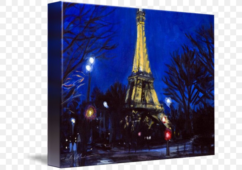 Eiffel Tower Painting Art Christmas Tree Canvas, PNG, 650x578px, Eiffel Tower, Acrylic Paint, Art, Blue, Canvas Download Free