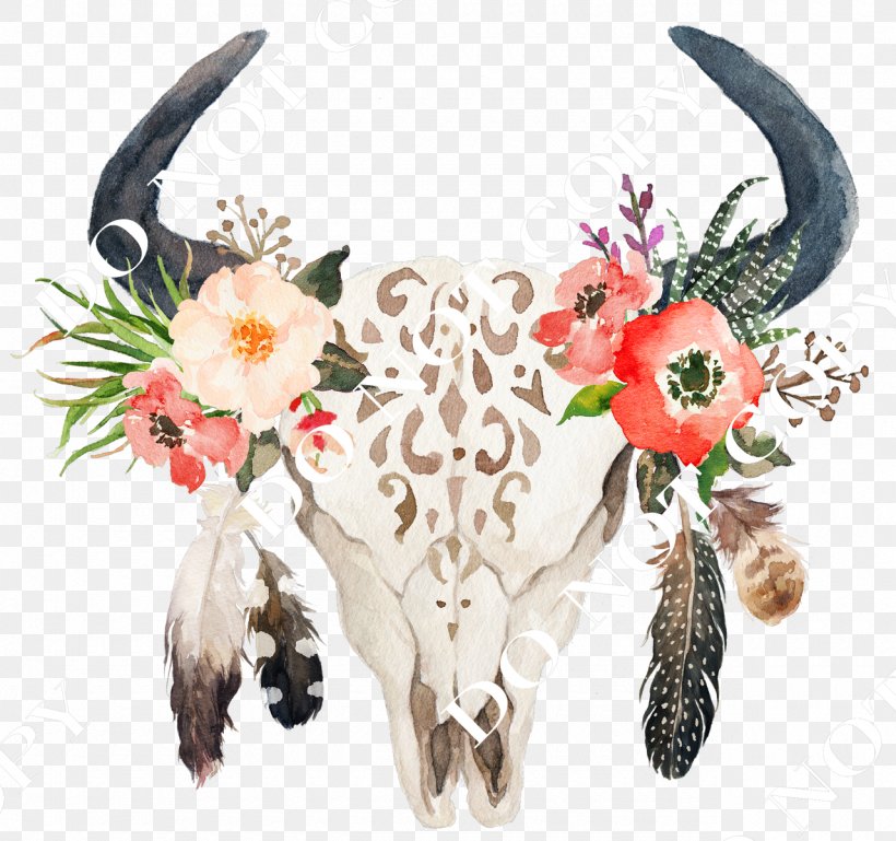 Cattle Wedding Invitation Floral Design Flower Boho-chic, PNG, 1280x1201px, Cattle, Antler, Art, Bohochic, Clothing Download Free