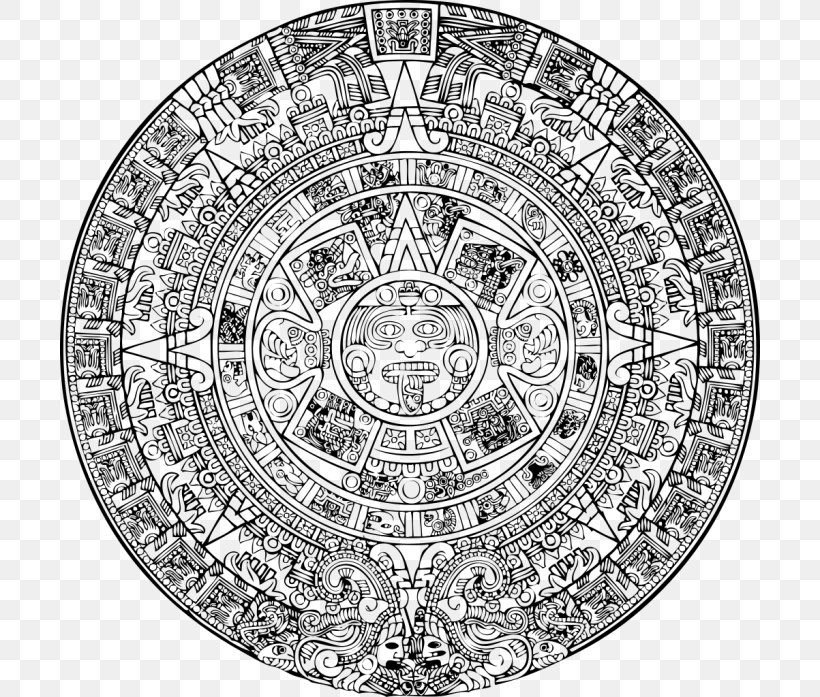 Aztec Calendar Stone Aztec Empire Mesoamerica Maya Civilization, PNG, 700x697px, Aztec Calendar Stone, Aztec, Aztec Calendar, Aztec Empire, Black And White Download Free