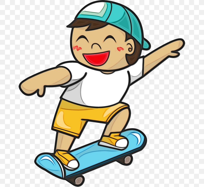 Cartoon Clip Art Playing Sports Recreation Skateboarding, PNG, 670x753px, Watercolor, Cartoon, Paint, Playing Sports, Pleased Download Free