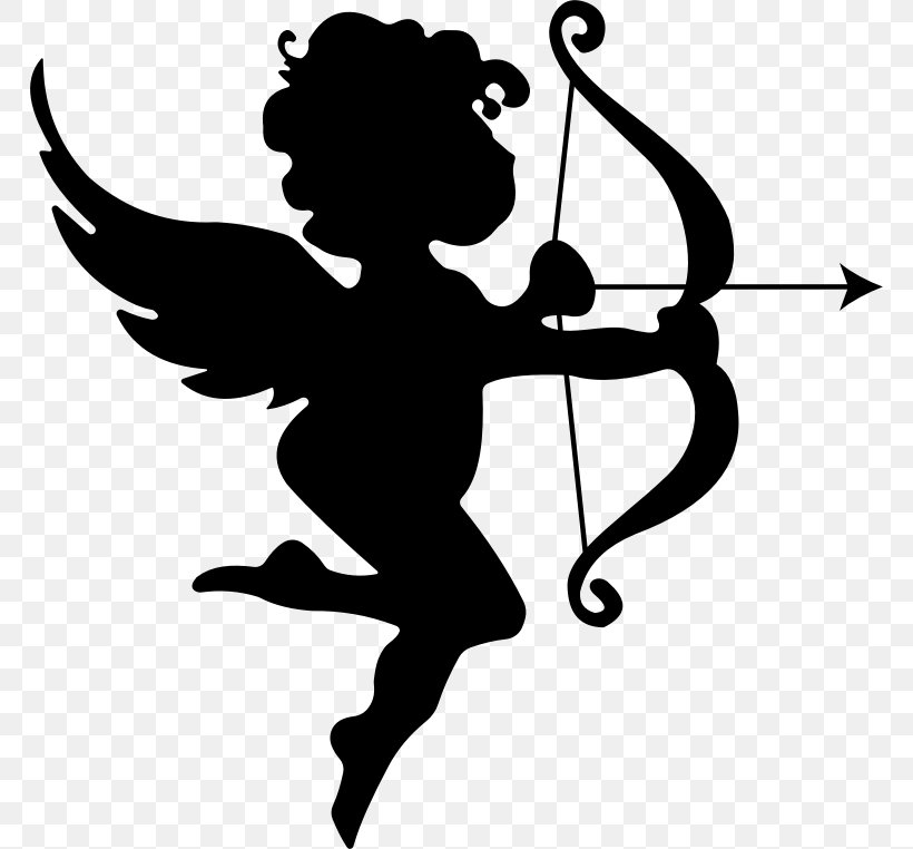 Cupid Silhouette Clip Art, PNG, 766x762px, Cupid, Art, Artwork, Black And White, Drawing Download Free