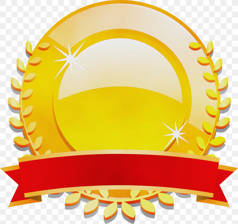 Yellow Logo, PNG, 3000x2825px, Gold Badge, Blank Badge, Logo, Paint, Ribbon Badge Download Free