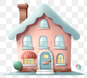 Pink House - Quaint Pink House With Snow-Covered Roof PNG