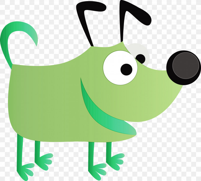 Green Cartoon, PNG, 3000x2702px, Cute Cartoon Dog, Cartoon, Green, Paint, Watercolor Download Free