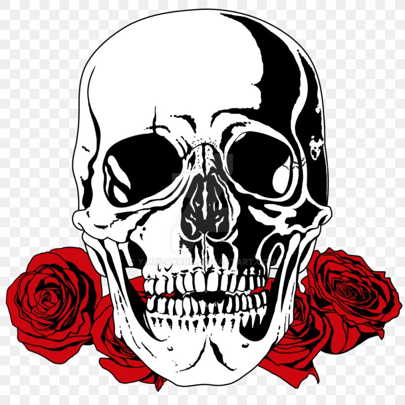 Skull T-shirt Bone Drawing Rose, PNG, 1024x1024px, Skull, Art, Bone, Calvaria, Drawing Download Free