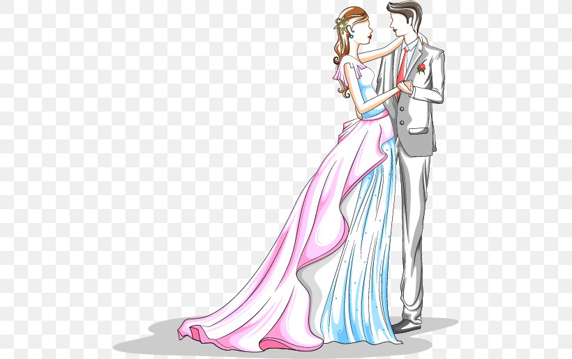Cartoon Wedding Illustration, PNG, 496x515px, Watercolor, Cartoon, Flower, Frame, Heart Download Free