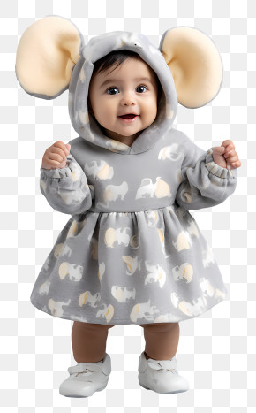 Girl Baby - Sweet Baby In Elephant Hood Dress PNG