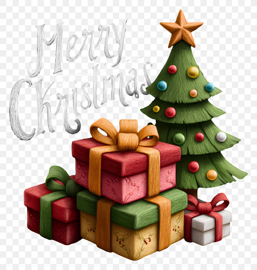 Merry Christmas Text - Christmas Tree With Gifts PNG