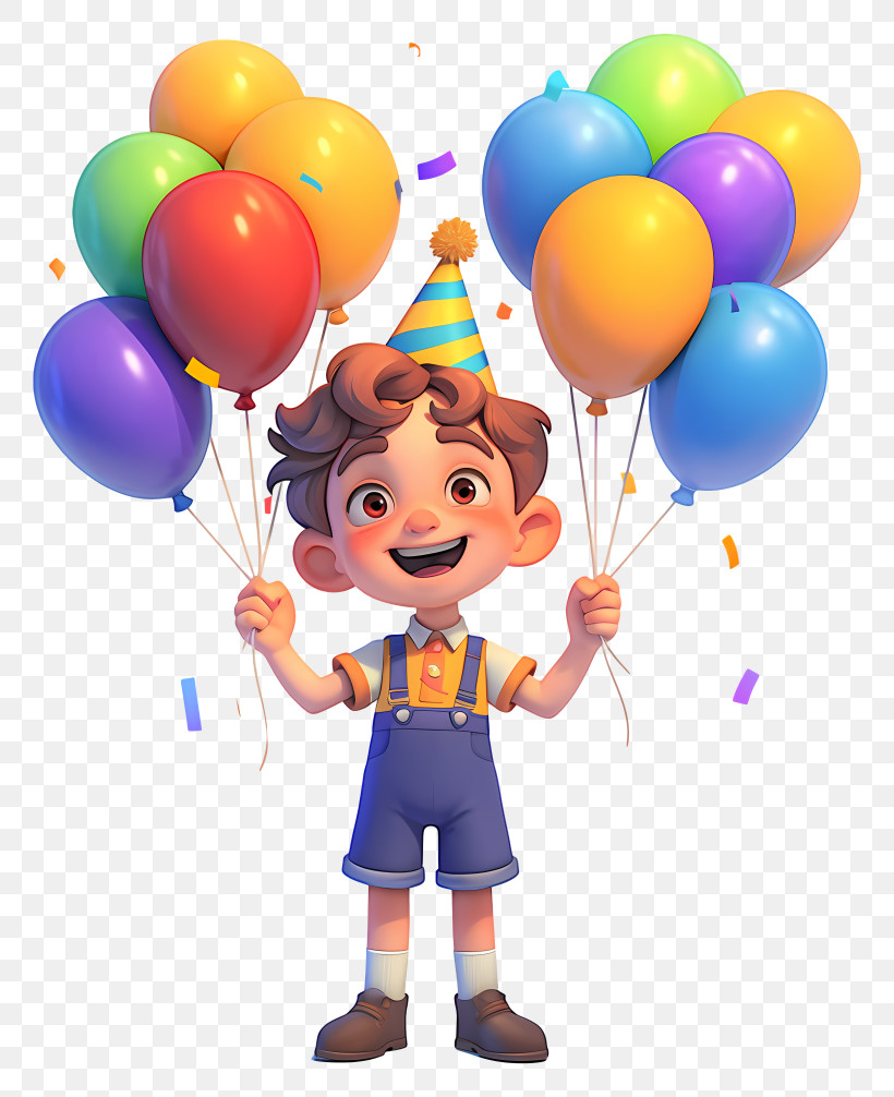 Animated Birthday Boy - Boy With Colorful Balloons PNG