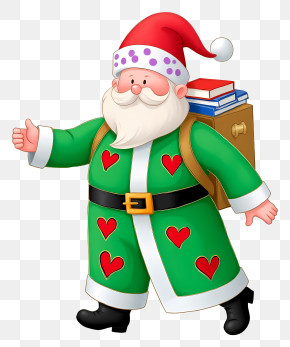 Christmas Santa Claus - Santa Claus In Green Suit With Backpack PNG