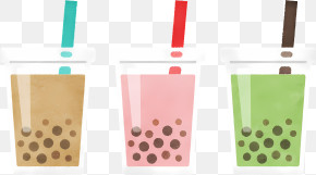 Food Elements - Illustration Of Colorful Boba Tea Cups PNG