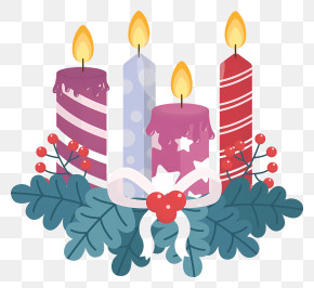 Candles - Advent Candle Centerpiece With Decorative Wreath PNG