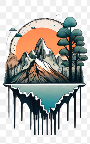 Patagonia Mountain Range - Illustrated Mountain Landscape With Artistic Touch PNG