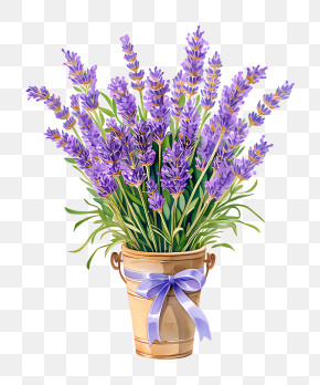 Lavender Bouquet In Bucket PNG