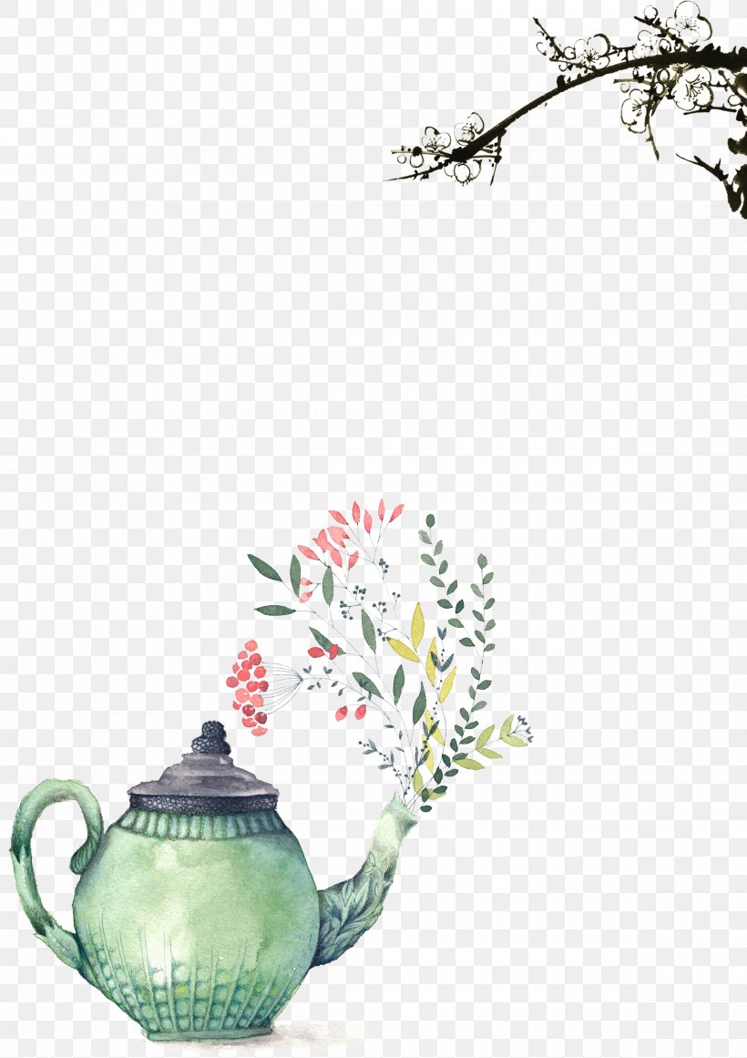 Teapot Watercolor Painting Printmaking Illustration, PNG, 2378x3368px, Tea, Art, Branch, Craft, Cup Download Free