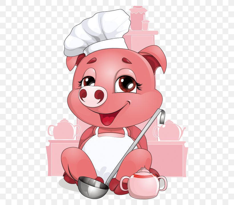 Domestic Pig Chef, PNG, 580x720px, Watercolor, Cartoon, Flower, Frame, Heart Download Free