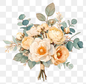 Cream Peony And Eucalyptus Bouquet PNG