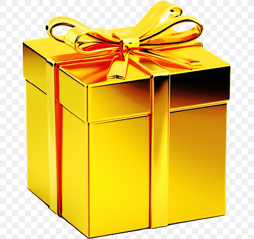 Present Yellow Box Shipping Box Gift Wrapping, PNG, 675x774px, Present, Box, Gift Wrapping, Material Property, Ribbon Download Free