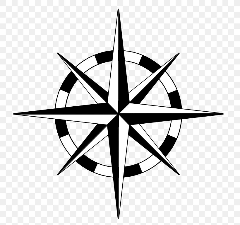 Vector Graphics Compass Rose Wind Rose Clip Art, PNG, 768x768px, Compass Rose, Black And White, Compas, Compass, Drawing Download Free