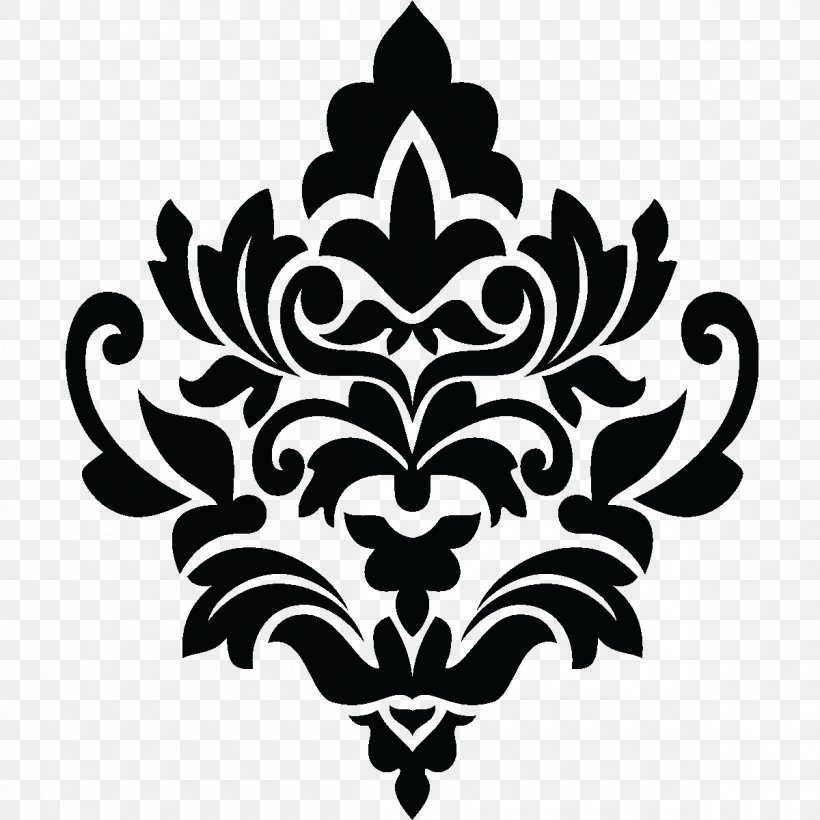 Wall Decal Damask Sticker, PNG, 1200x1200px, Wall Decal, Art, Black And White, Damask, Decal Download Free