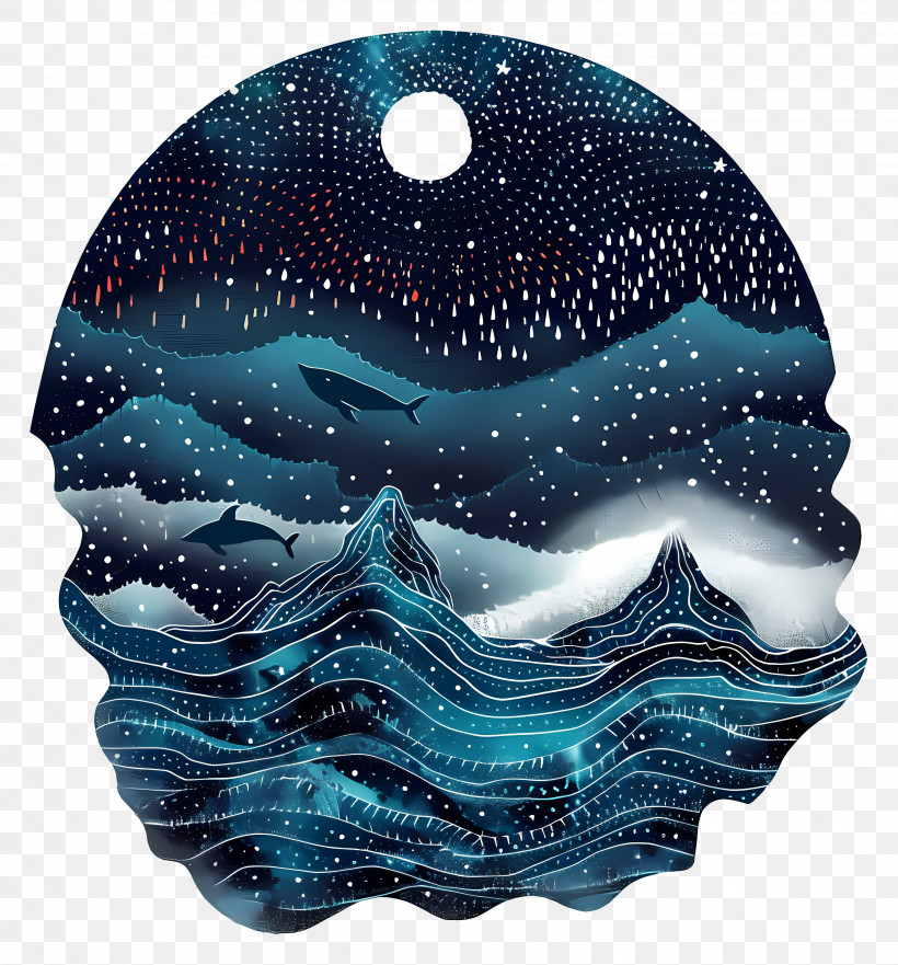 Ocean Scene - Nighttime Ocean Scene With Whales And Stars PNG