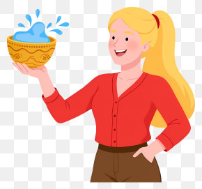 Woman Lifting Songkran Bowl - Happy Woman With Water Bowl PNG