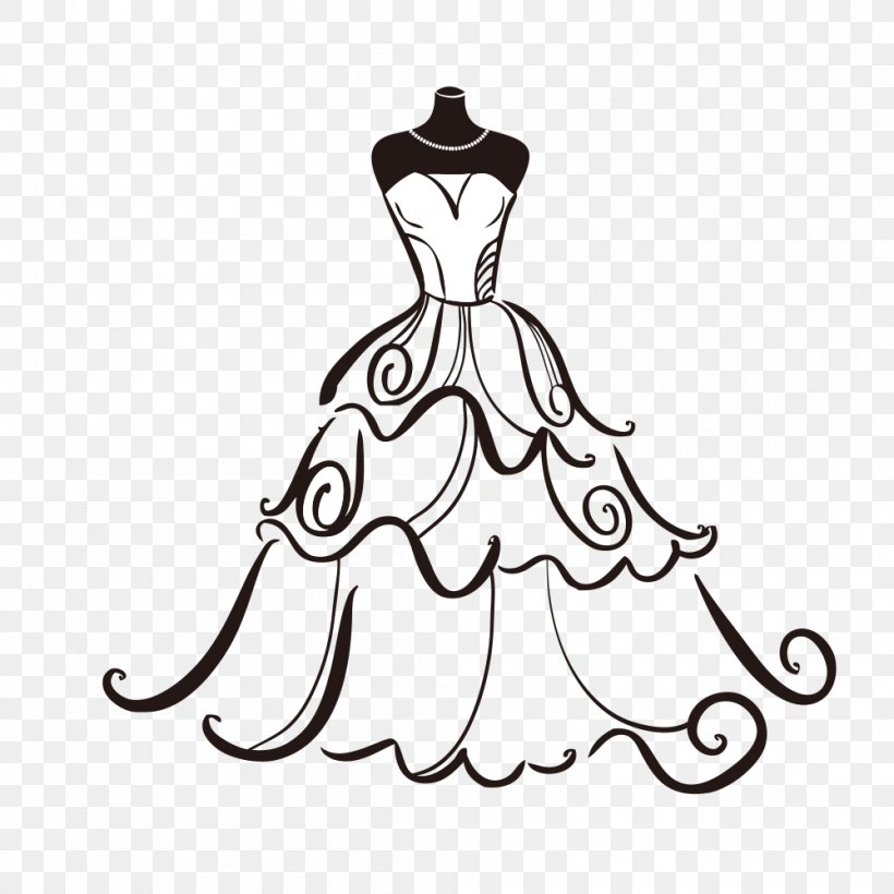 Wedding Dress Bride Clip Art, PNG, 1000x1000px, Wedding Dress, Art, Artwork, Black, Black And White Download Free