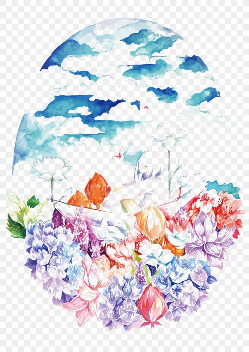 Floral Design Flower Bouquet Watercolor Painting Sky, PNG, 1061x1500px, Watercolor Painting, Art, Cut Flowers, Drawing, Floral Design Download Free