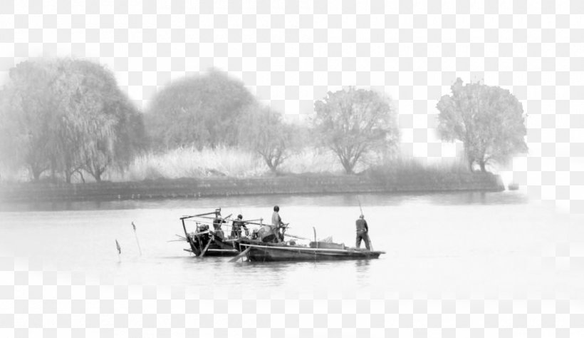 Ink Wash Painting Lake Clip Art, PNG, 960x555px, Ink Wash Painting, Black And White, Boat, Boating, Ink Download Free