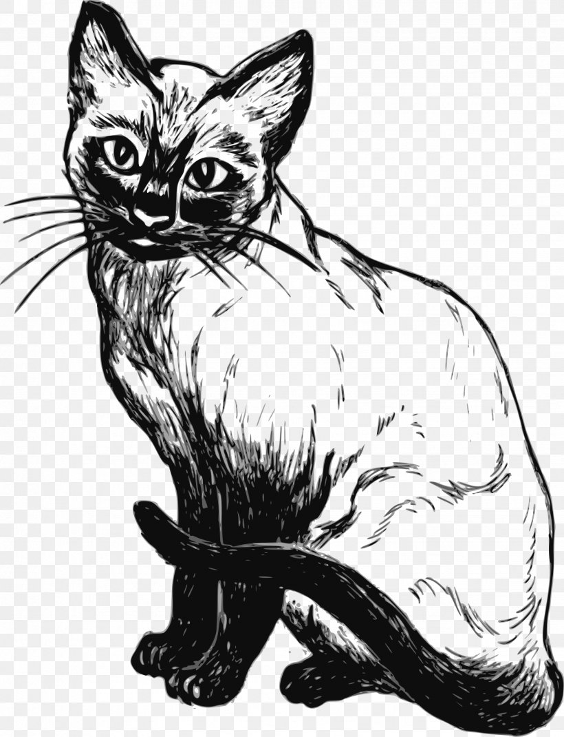 Siamese Cat Kitten Black And White Black Cat Clip Art, PNG, 1839x2400px, Siamese Cat, Art, Black And White, Black Cat, Calico Cat Download Free
