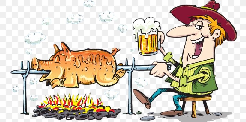 Pig Roast Barbecue Roasting Clip Art, PNG, 758x409px, Pig Roast, Art, Barbecue, Cartoon, Fiction Download Free