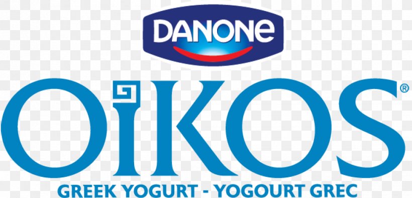 Danone Oikos Logo Yoghurt, PNG, 1342x645px, Danone, Activia, Area, Blue, Brand Download Free
