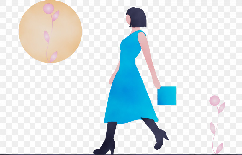 Turquoise Standing Dress Animation Silhouette, PNG, 3000x1935px, Art Thinking, Animation, Dress, Gesture, Paint Download Free