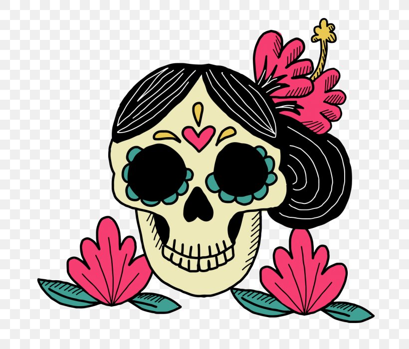 Day Of The Dead Skull, PNG, 700x700px, Mexican Cuisine, Bone, Calavera, Day Of The Dead, Flower Download Free