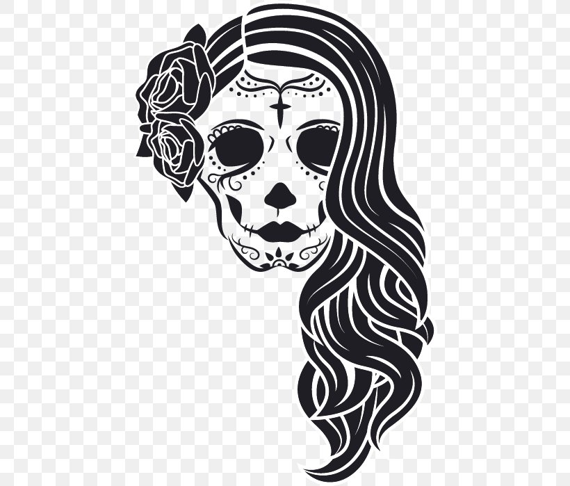 La Calavera Catrina Decorative Arts Skull, PNG, 438x699px, La Calavera Catrina, Art, Black And White, Bone, Day Of The Dead Download Free