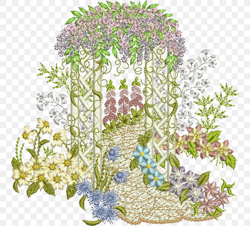 Machine Embroidery Flower Garden, PNG, 747x741px, Embroidery, Art, Branch, Color Garden, Cut Flowers Download Free