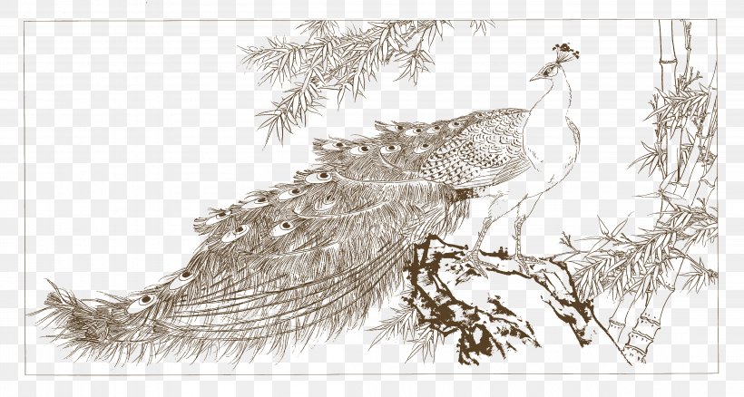 Peafowl Chinese Painting Drawing Gongbi, PNG, 4416x2361px, Peafowl, Chinese Painting, Drawing, Feather, Gongbi Download Free