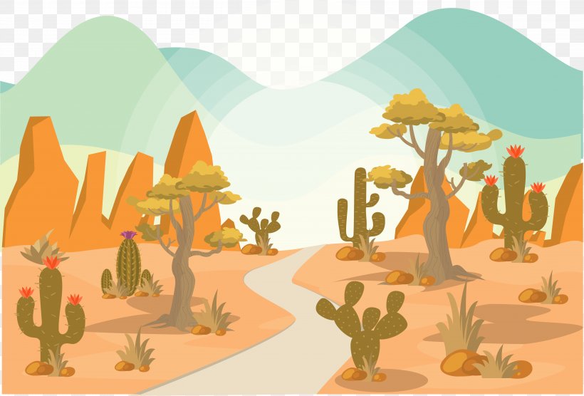Painted Forest Road, PNG, 4969x3372px, Cactaceae, Arid, Art, Cactus Garden, Cartoon Download Free