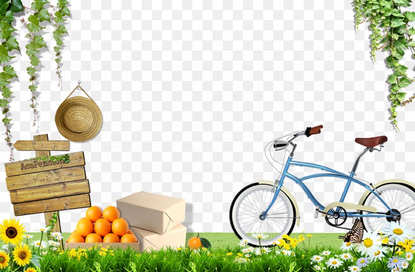 Bike On The Grass, PNG, 840x552px, Bicycle, Designer, Flat Design, Grass, Line Art Download Free