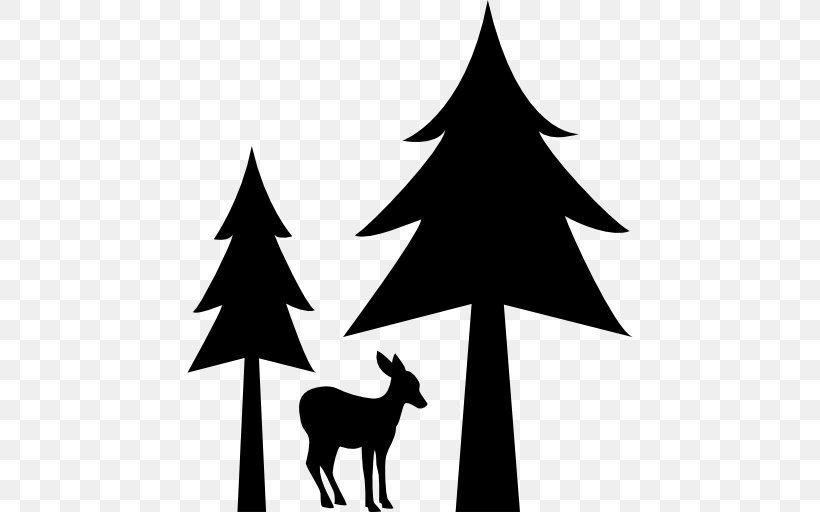 Deer Tree Pine, PNG, 512x512px, Deer, Antler, Black And White, Branch, Christmas Download Free