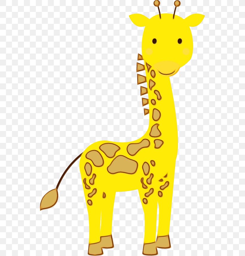Giraffe Giraffidae Animal Figure Yellow Terrestrial Animal, PNG, 553x860px, Watercolor, Animal Figure, Giraffe, Giraffidae, Paint Download Free
