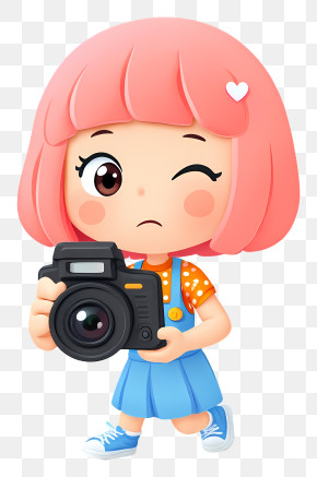Kawaii Girl With Camera - Winking Pink-Haired Girl With Camera PNG