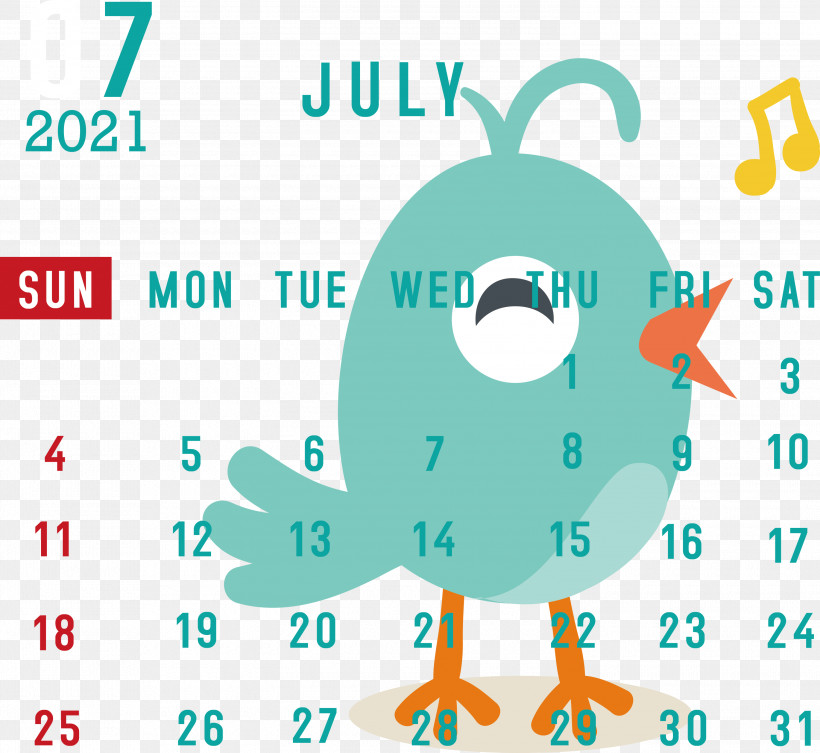 July 2021 Calendar July Calendar 2021 Calendar, PNG, 3000x2757px, 2021 Calendar, July Calendar, Beak, Cartoon, Diagram Download Free