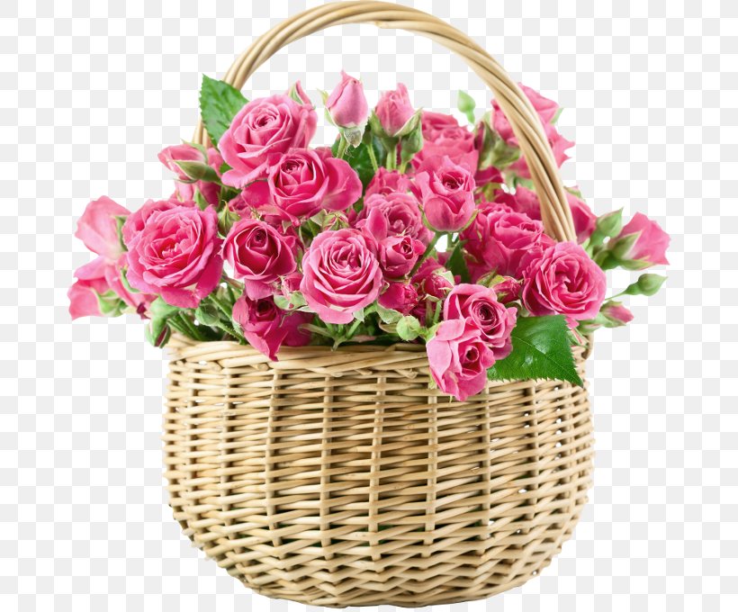 Flower Bouquet Rose Basket Pink, PNG, 672x680px, Flower, Artificial Flower, Basket, Cut Flowers, Einkaufskorb Download Free
