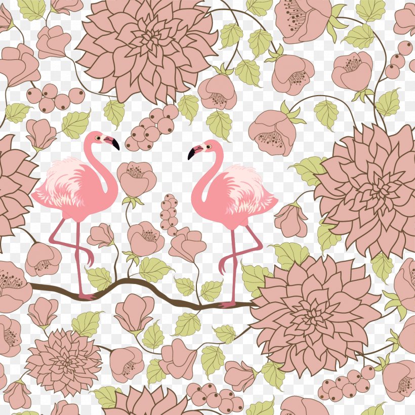 Pink Birds, PNG, 1191x1191px, Flamingo, Area, Art, Flora, Floral Design Download Free