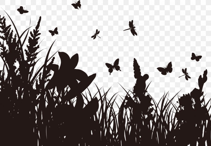 Butterfly Silhouette Clip Art, PNG, 1000x693px, Silhouette, Art, Black And White, Butterfly, Illustration Download Free